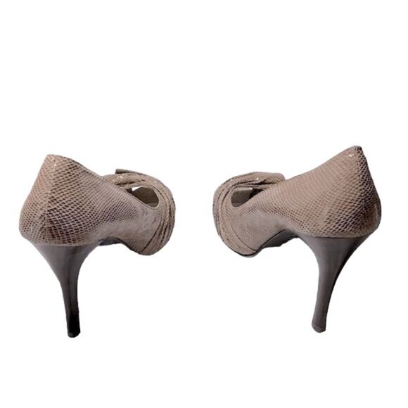 Moda Spana Snakeskin Heels Texture Gathered Fabric Top Peep Toe Rubber Size 9.5 - Picture 5 of 13
